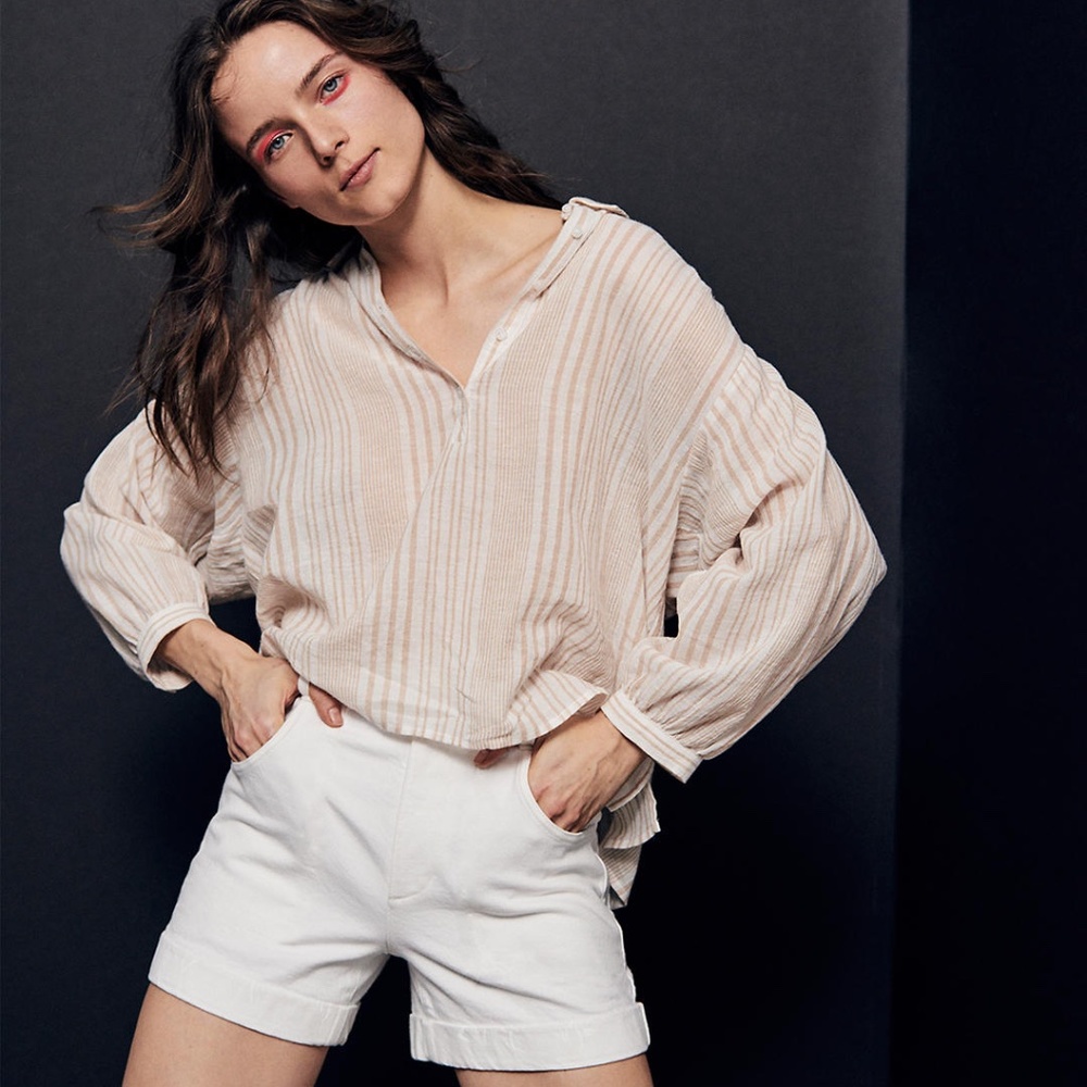 Madewell Striped Gauze Drop-Shoulder Popover Top